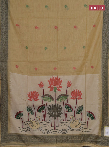 Jamdhani cotton saree beige and black with thread woven buttas and jamdhani pallu