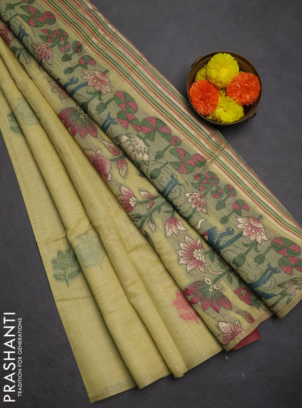 Jamdhani cotton saree pale yellow and pink with thread woven buttas and jamdhani pallu