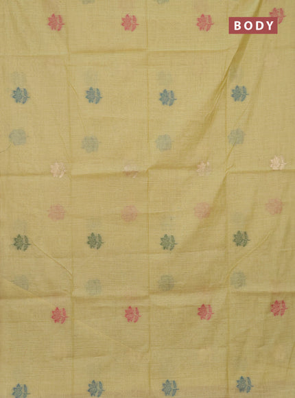 Jamdhani cotton saree pale yellow and pink with thread woven buttas and jamdhani pallu
