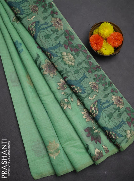 Jamdhani cotton saree pista green and purple with thread woven buttas and jamdhani pallu