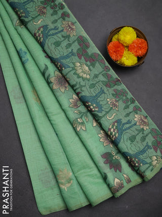 Jamdhani cotton saree pista green and purple with thread woven buttas and jamdhani pallu