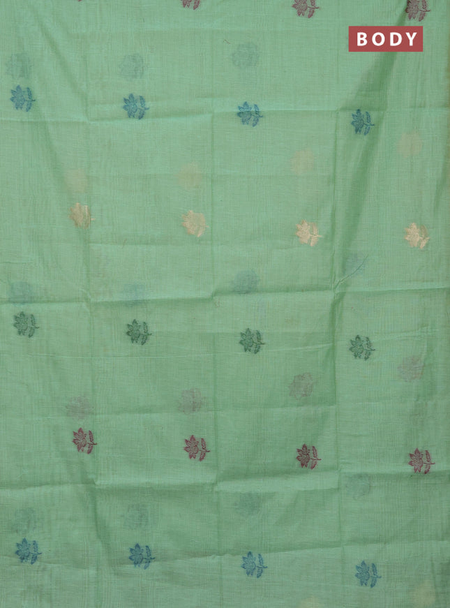 Jamdhani cotton saree pista green and purple with thread woven buttas and jamdhani pallu