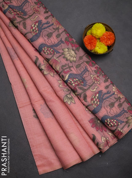 Jamdhani cotton saree peach shade and pink with thread woven buttas and jamdhani pallu