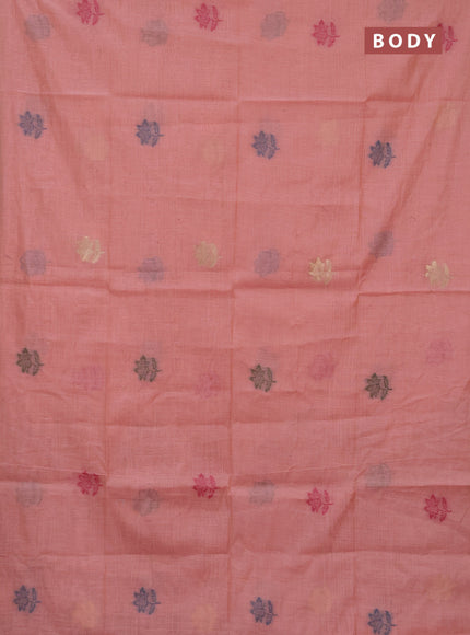 Jamdhani cotton saree peach shade and pink with thread woven buttas and jamdhani pallu