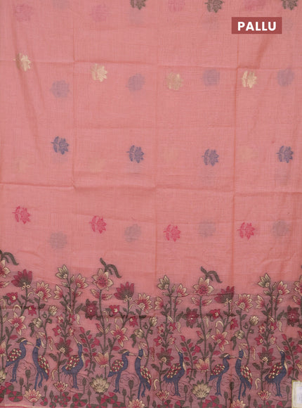 Jamdhani cotton saree peach shade and pink with thread woven buttas and jamdhani pallu