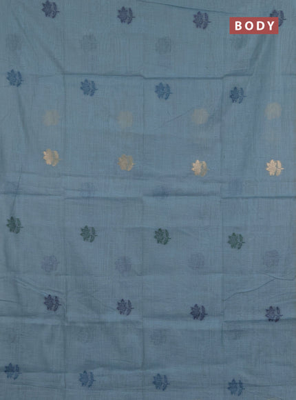 Jamdhani cotton saree teal blue and navy blue with thread woven buttas and jamdhani pallu