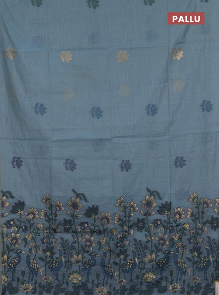 Jamdhani cotton saree teal blue and navy blue with thread woven buttas and jamdhani pallu