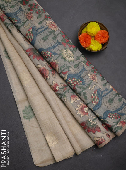 Jamdhani cotton saree beige and red with thread woven buttas and jamdhani pallu