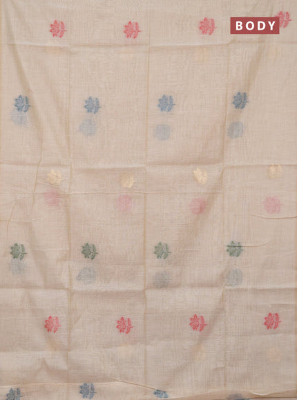 Jamdhani cotton saree beige and red with thread woven buttas and jamdhani pallu