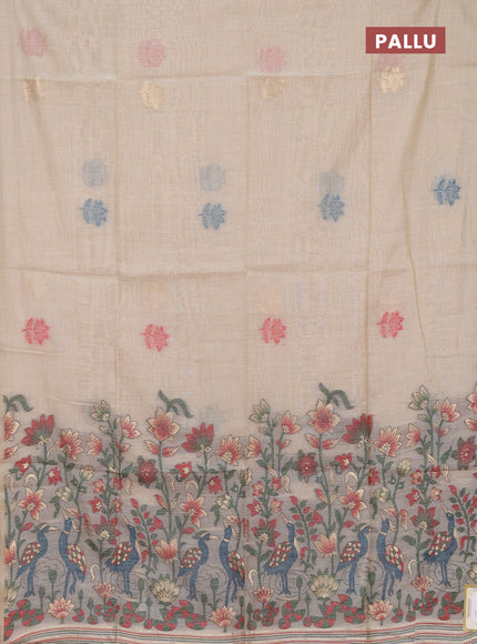 Jamdhani cotton saree beige and red with thread woven buttas and jamdhani pallu