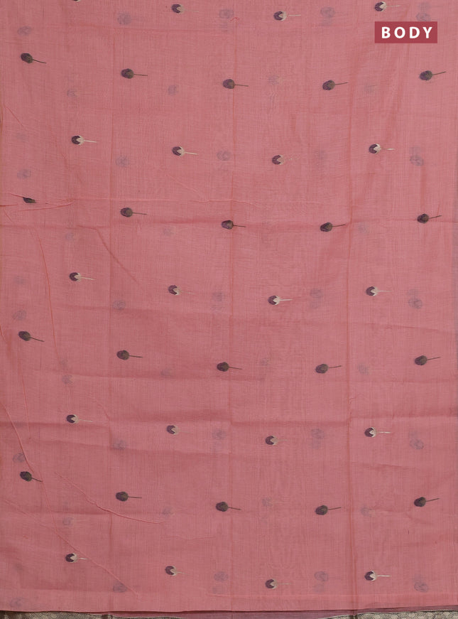 Jamdhani cotton saree peach shade and purple with allover thread & zari woven buttas and pichwai pallu