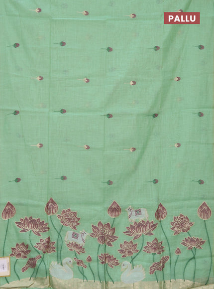 Jamdhani cotton saree pista green and purple with allover thread & zari woven buttas and pichwai pallu