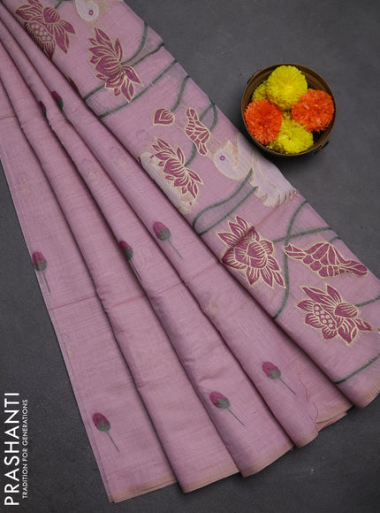 Jamdhani cotton saree pastel pink and purple with allover thread & zari woven buttas and pichwai pallu