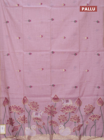 Jamdhani cotton saree pastel pink and purple with allover thread & zari woven buttas and pichwai pallu