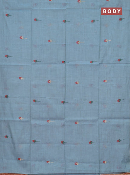 Jamdhani cotton saree teal blue and red with allover thread & zari woven buttas and pichwai pallu