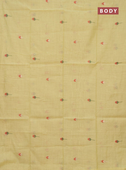 Jamdhani cotton saree lime yellow and red with allover thread & zari woven buttas and pichwai pallu