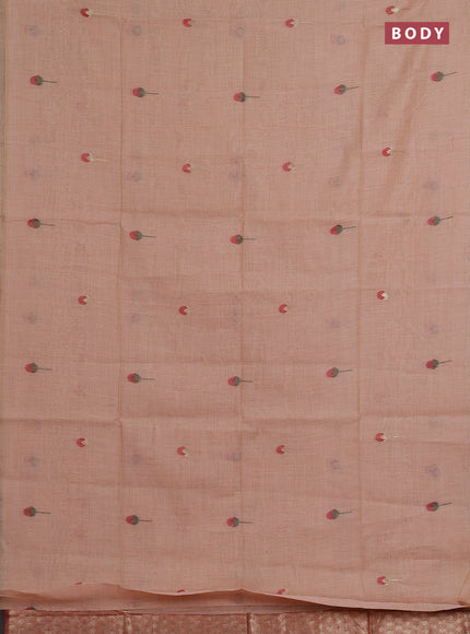 Jamdhani cotton saree peach orange and red with allover thread & zari woven buttas and pichwai pallu