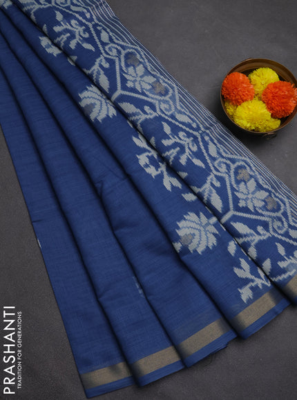 Jamdhani cotton saree indigo blue with thread woven buttas and zari woven border