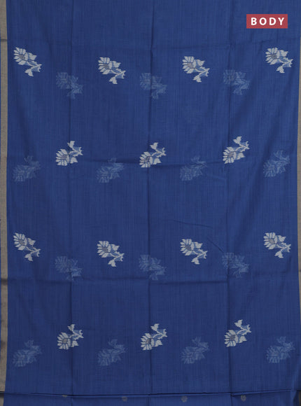 Jamdhani cotton saree indigo blue with thread woven buttas and zari woven border