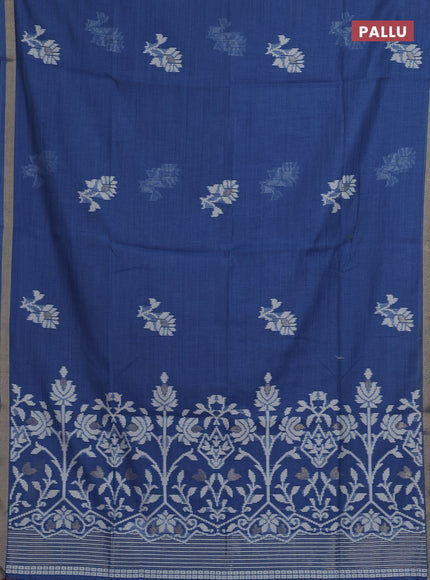 Jamdhani cotton saree indigo blue with thread woven buttas and zari woven border