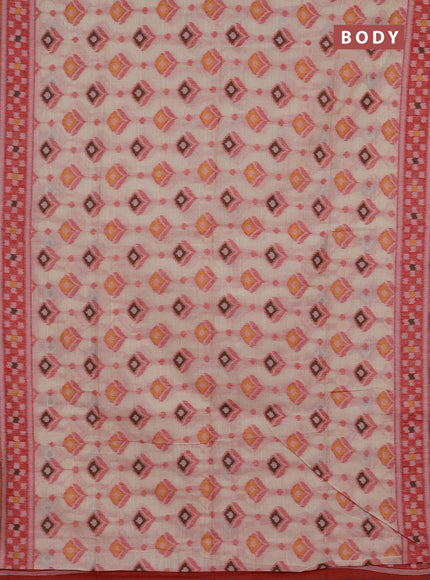 Jamdhani cotton saree beige and red with thread woven buttas and jamdhani pallu