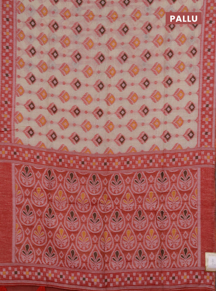 Jamdhani cotton saree beige and red with thread woven buttas and jamdhani pallu