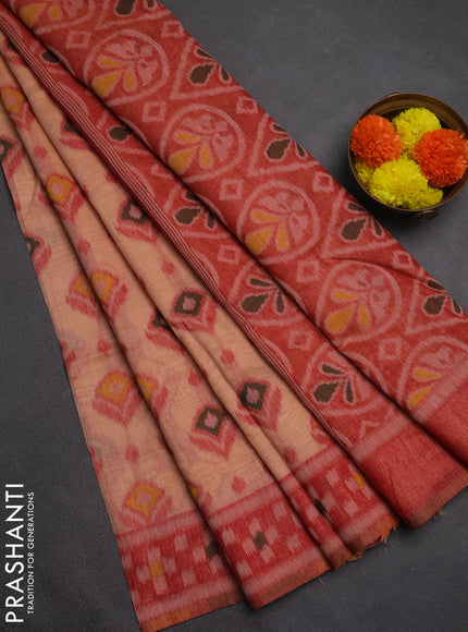 Jamdhani cotton saree peach shade and red with thread woven buttas and jamdhani pallu