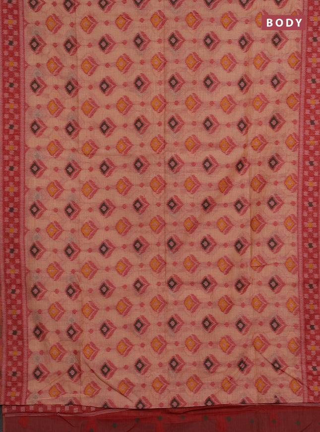 Jamdhani cotton saree peach shade and red with thread woven buttas and jamdhani pallu