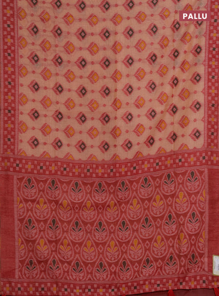 Jamdhani cotton saree peach shade and red with thread woven buttas and jamdhani pallu