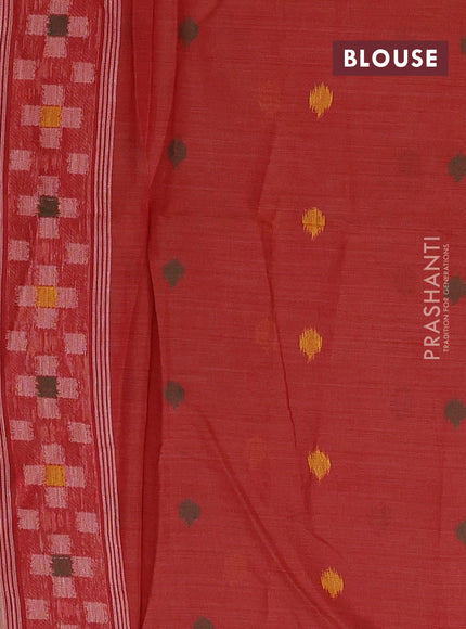 Jamdhani cotton saree peach shade and red with thread woven buttas and jamdhani pallu