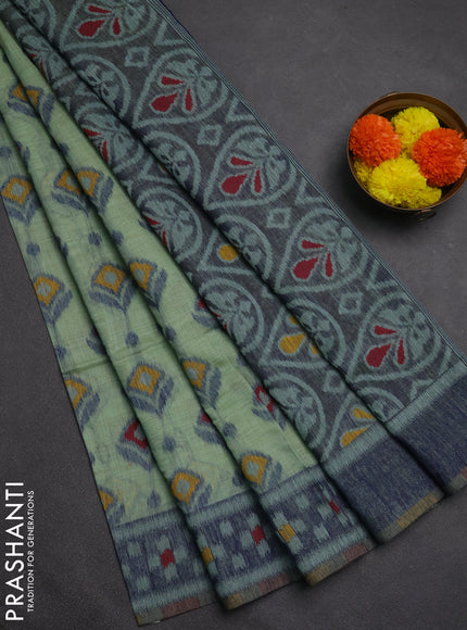 Jamdhani cotton saree teal blue and navy blue with thread woven buttas and jamdhani pallu