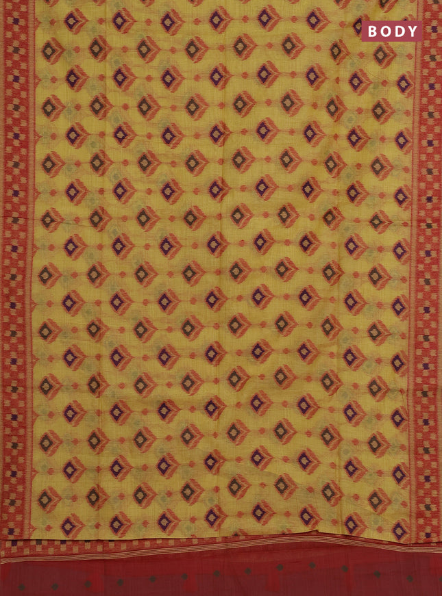 Jamdhani cotton saree pale yellow and red with thread woven buttas and jamdhani pallu