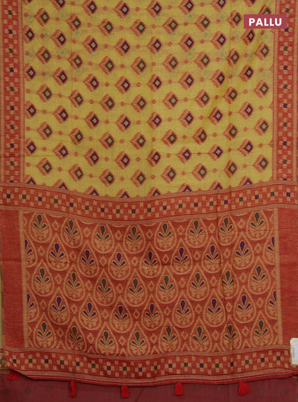 Jamdhani cotton saree pale yellow and red with thread woven buttas and jamdhani pallu