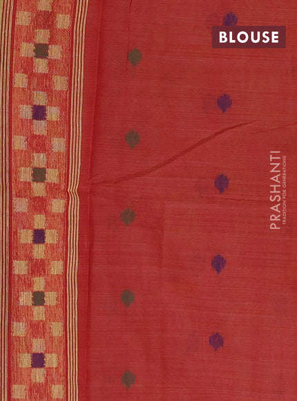 Jamdhani cotton saree pale yellow and red with thread woven buttas and jamdhani pallu