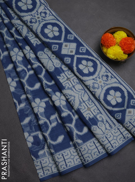 Jamdhani cotton saree indigo blue with allover thread weaves and thread woven border