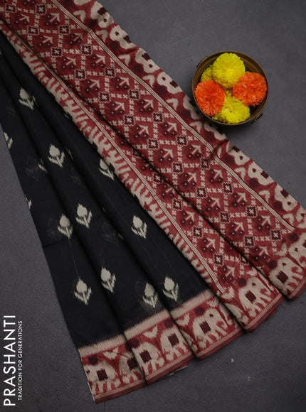 Jamdhani cotton saree black and maroon with ikat thread woven buttas and jamdhani pallu