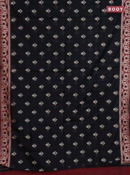 Jamdhani cotton saree black and maroon with ikat thread woven buttas and jamdhani pallu