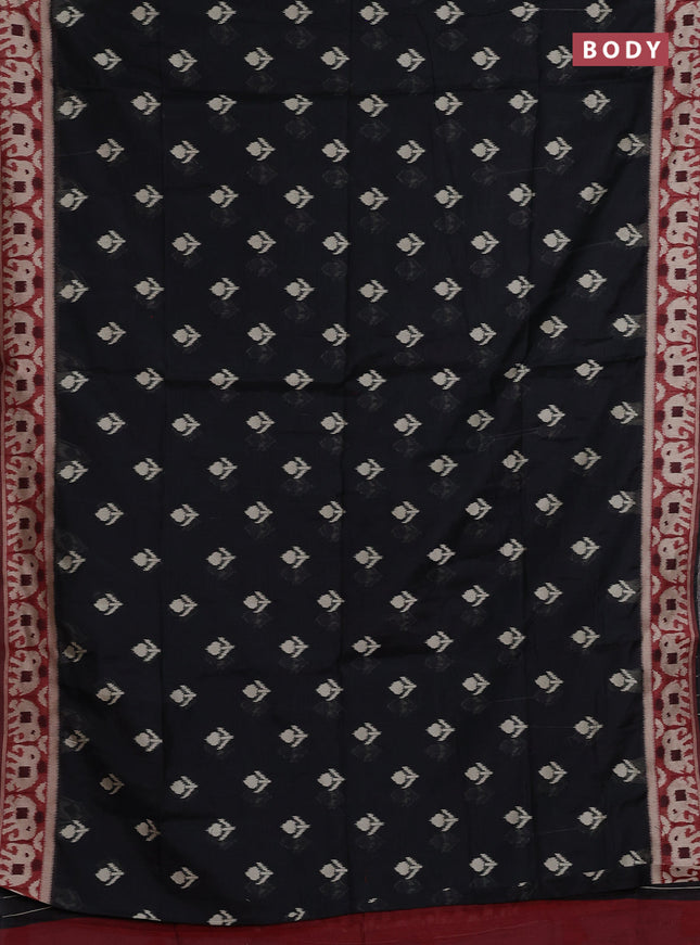 Jamdhani cotton saree black and maroon with ikat thread woven buttas and jamdhani pallu