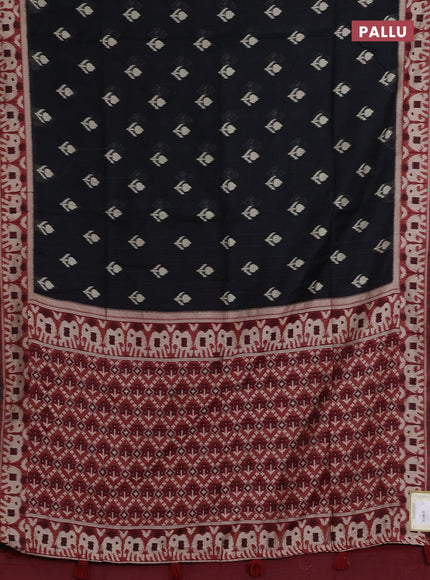 Jamdhani cotton saree black and maroon with ikat thread woven buttas and jamdhani pallu