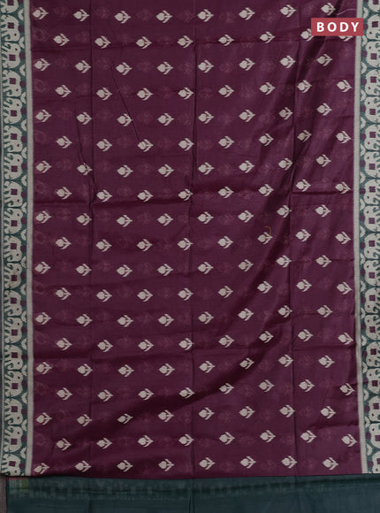 Jamdhani cotton saree wine shade and pottle green with ikat thread woven buttas and jamdhani pallu
