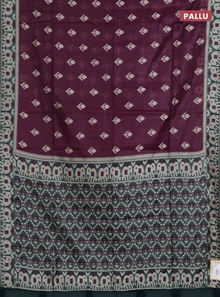 Jamdhani cotton saree wine shade and pottle green with ikat thread woven buttas and jamdhani pallu