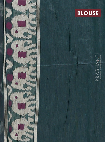 Jamdhani cotton saree wine shade and pottle green with ikat thread woven buttas and jamdhani pallu