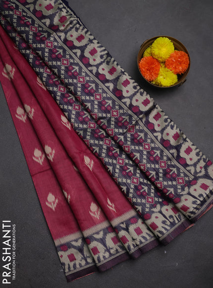 Jamdhani cotton saree pink and navy blue with ikat thread woven buttas and jamdhani pallu