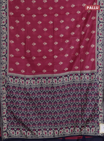 Jamdhani cotton saree pink and navy blue with ikat thread woven buttas and jamdhani pallu