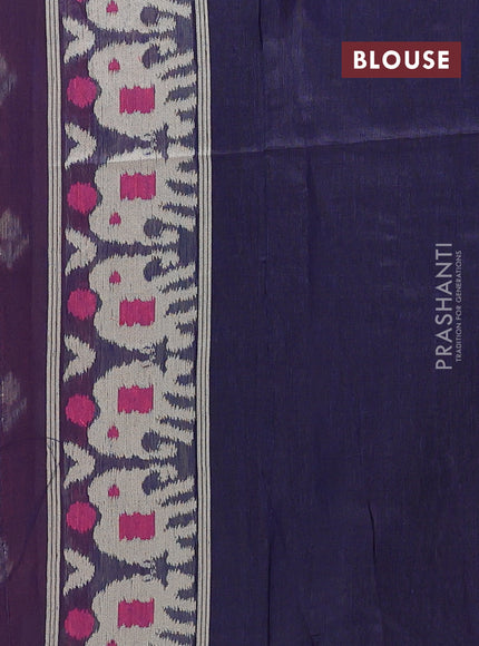 Jamdhani cotton saree pink and navy blue with ikat thread woven buttas and jamdhani pallu