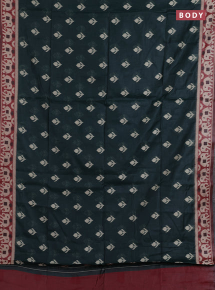 Jamdhani cotton saree bottle green and maroon with ikat thread woven buttas and jamdhani pallu