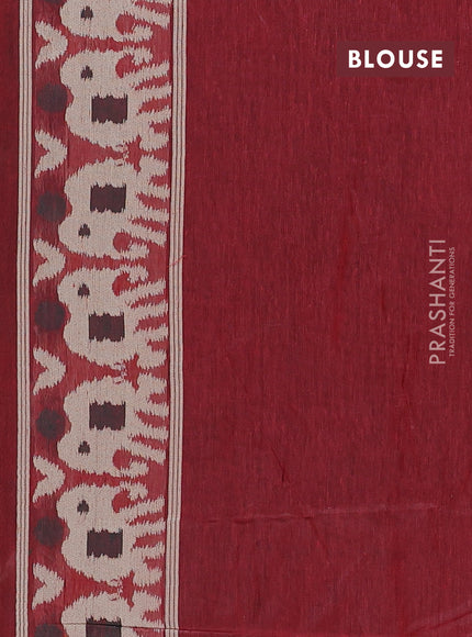 Jamdhani cotton saree bottle green and maroon with ikat thread woven buttas and jamdhani pallu