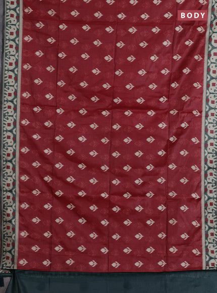 Jamdhani cotton saree maroon and bottle green with ikat thread woven buttas and jamdhani pallu
