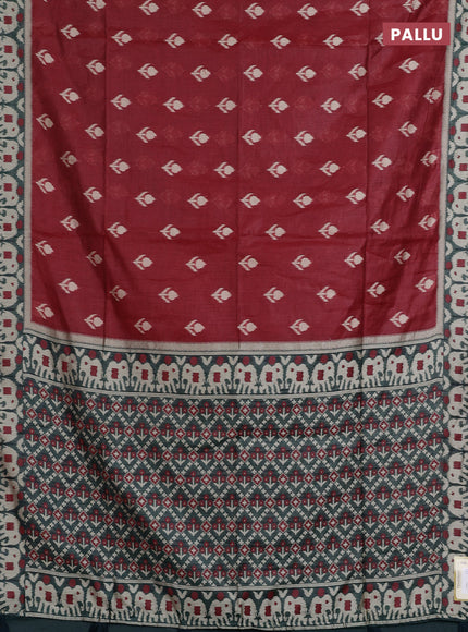 Jamdhani cotton saree maroon and bottle green with ikat thread woven buttas and jamdhani pallu