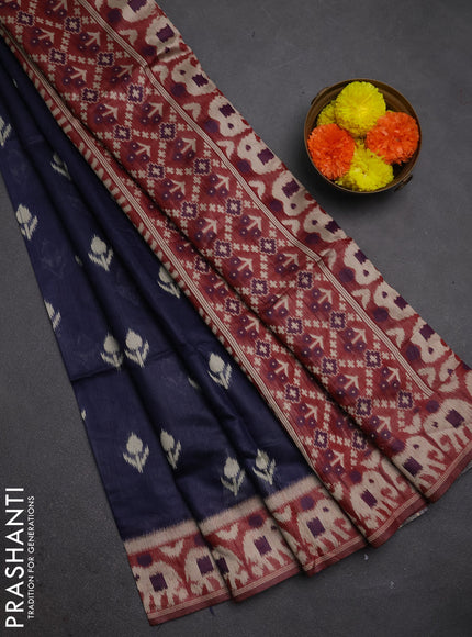 Jamdhani cotton saree navy blue and maroon with ikat thread woven buttas and jamdhani pallu